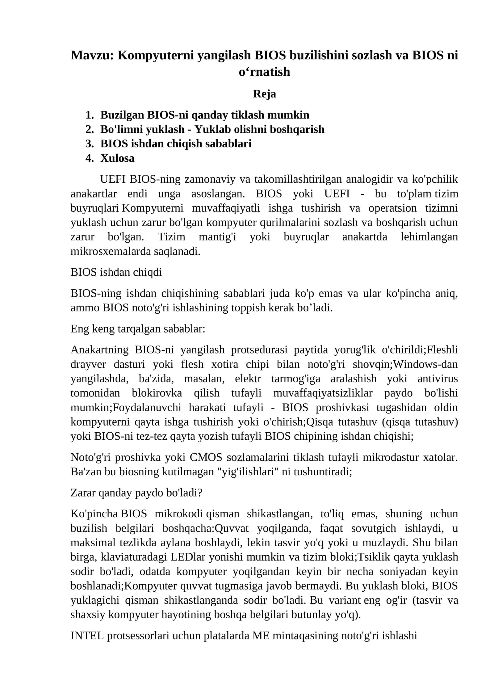 Kompyuterni yangilash BIOS buzilishini sozlash va BIOS ni o‘rnatish 1