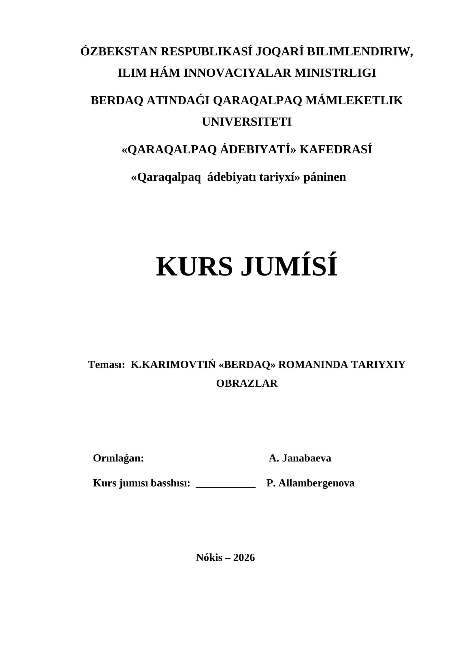 K.KARIMOVTIŃ «BERDAQ» ROMANINDA TARIYXIY OBRAZLAR 1