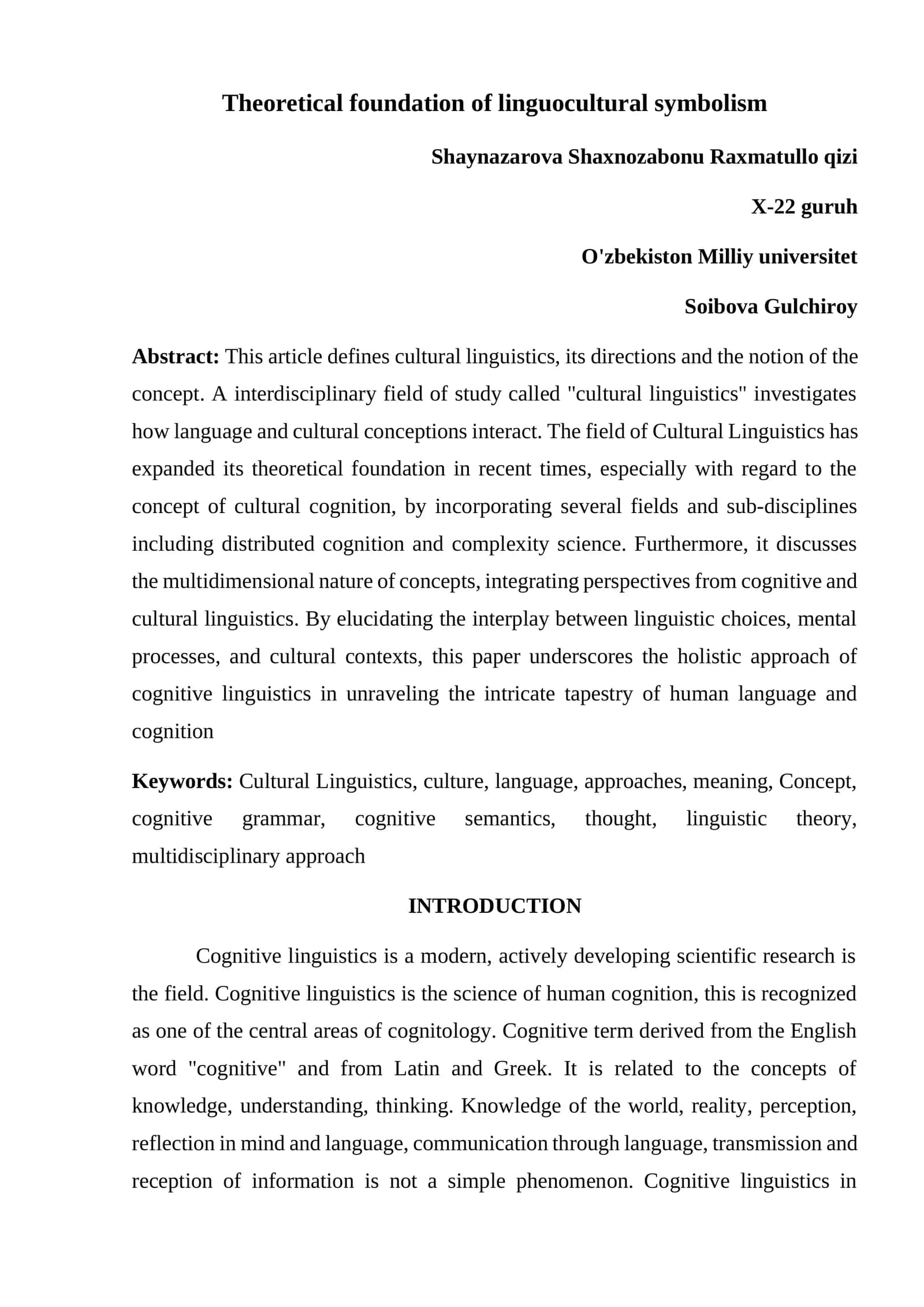 Theoretical foundation of linguocultural symbolism 1