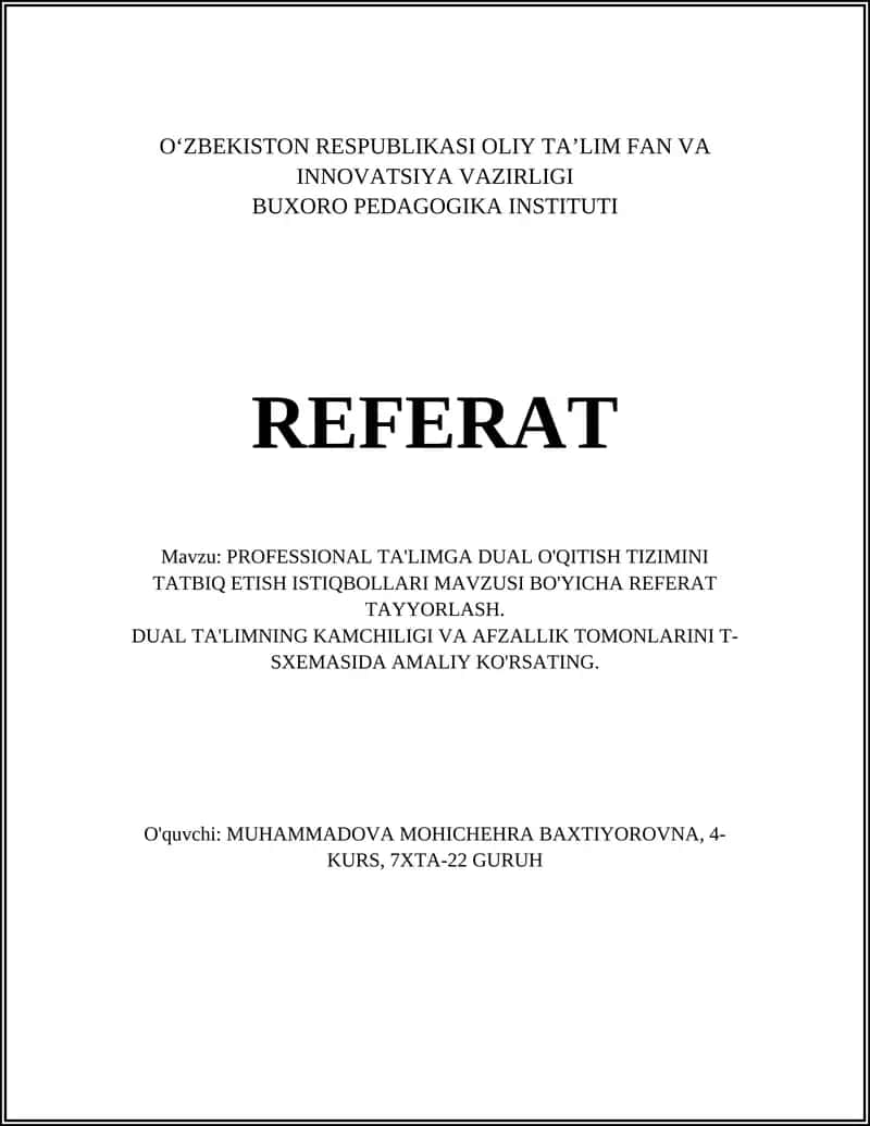 PROFESSIONAL TA'LIMGA DUAL O'QITISH TIZIMI 1