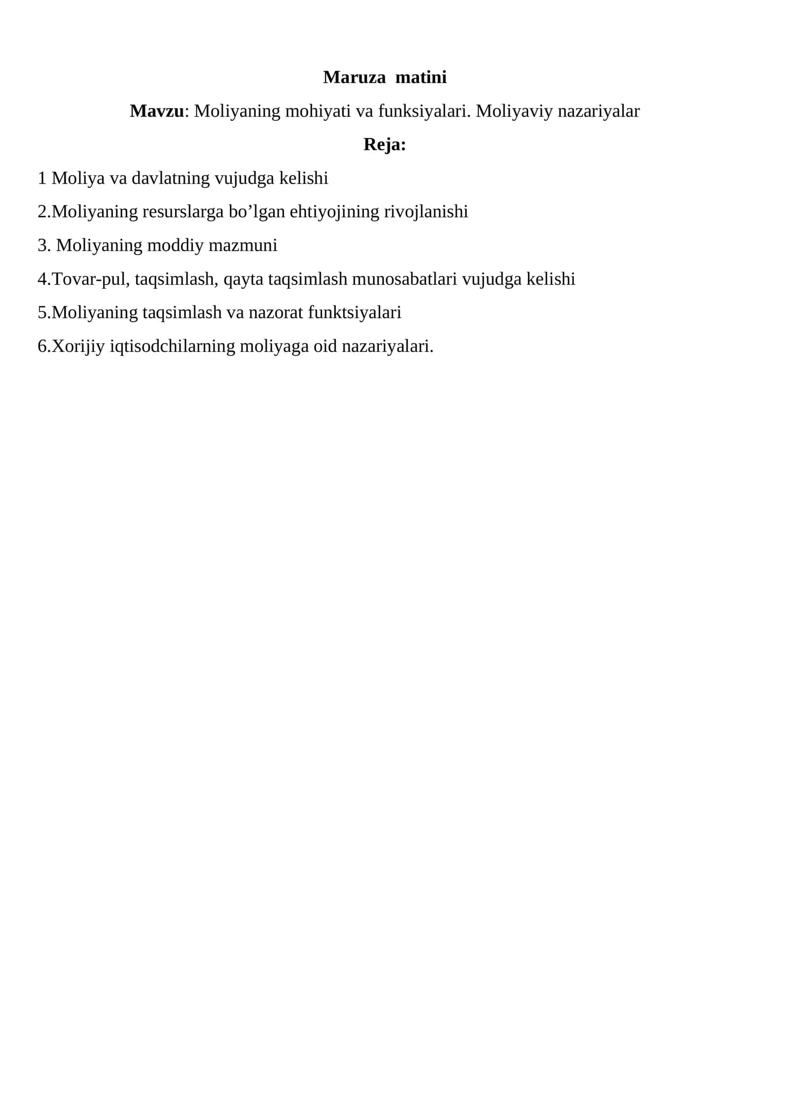 Moliyaning mohiyati va funksiyalari 1