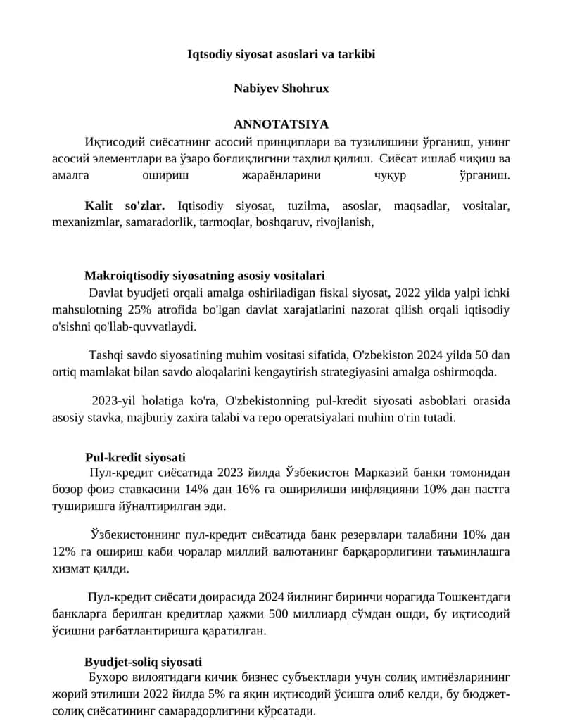 Iqtisodiy siyosat asoslari va tarkibi 1