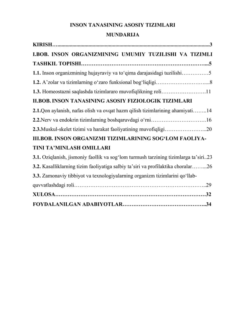 INSON TANASINING ASOSIY TIZIMLARI 1