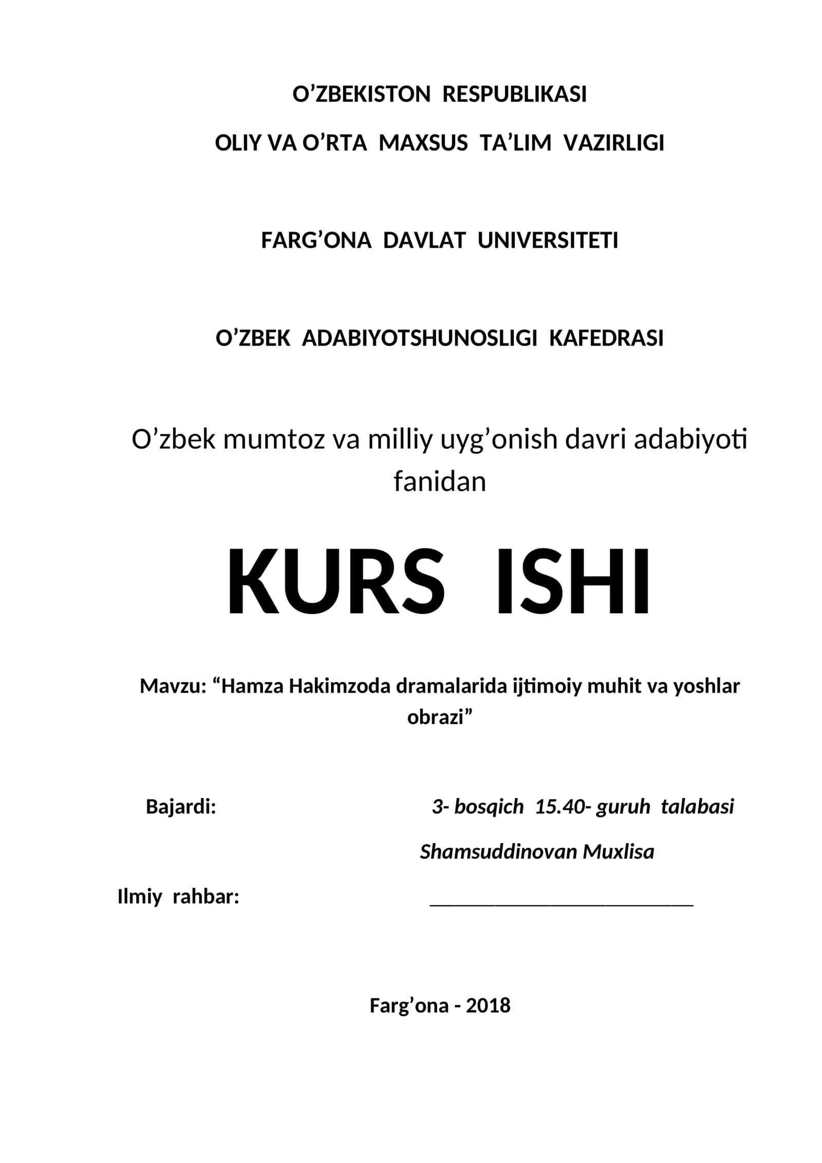 Hamza Hakimzoda dramalarida ijtimoiy muhit va yoshlar obrazi 1