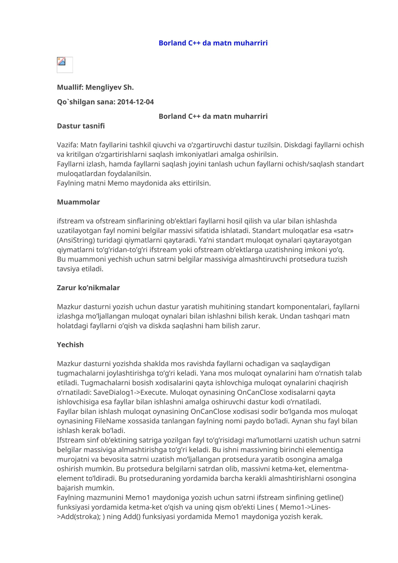 Borland C++ da matn muharriri 1