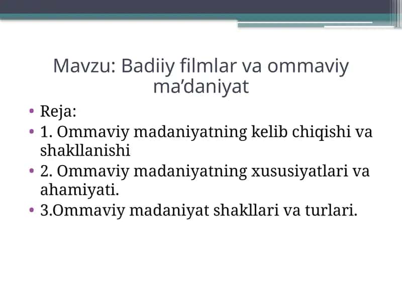 Badiiy filmlar va ommaviy ma'daniyat 1