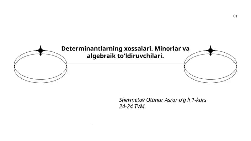 Determinantlarning xossalari. Minorlar va algebraik to'ldiruvchilari. 1