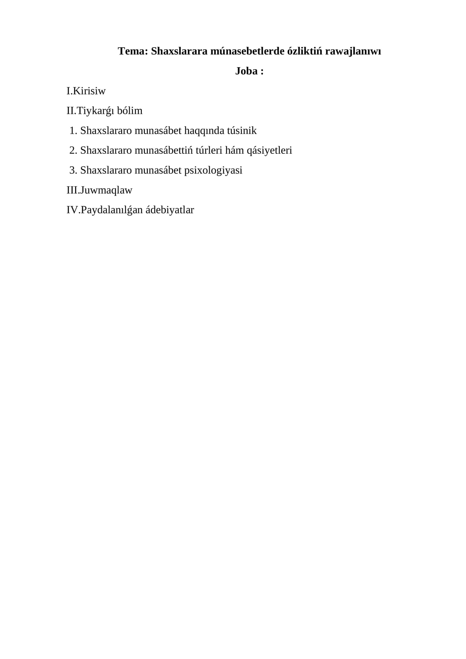 Shaxslarara múnasebetlerde ózliktiń rawajlanıwı 1