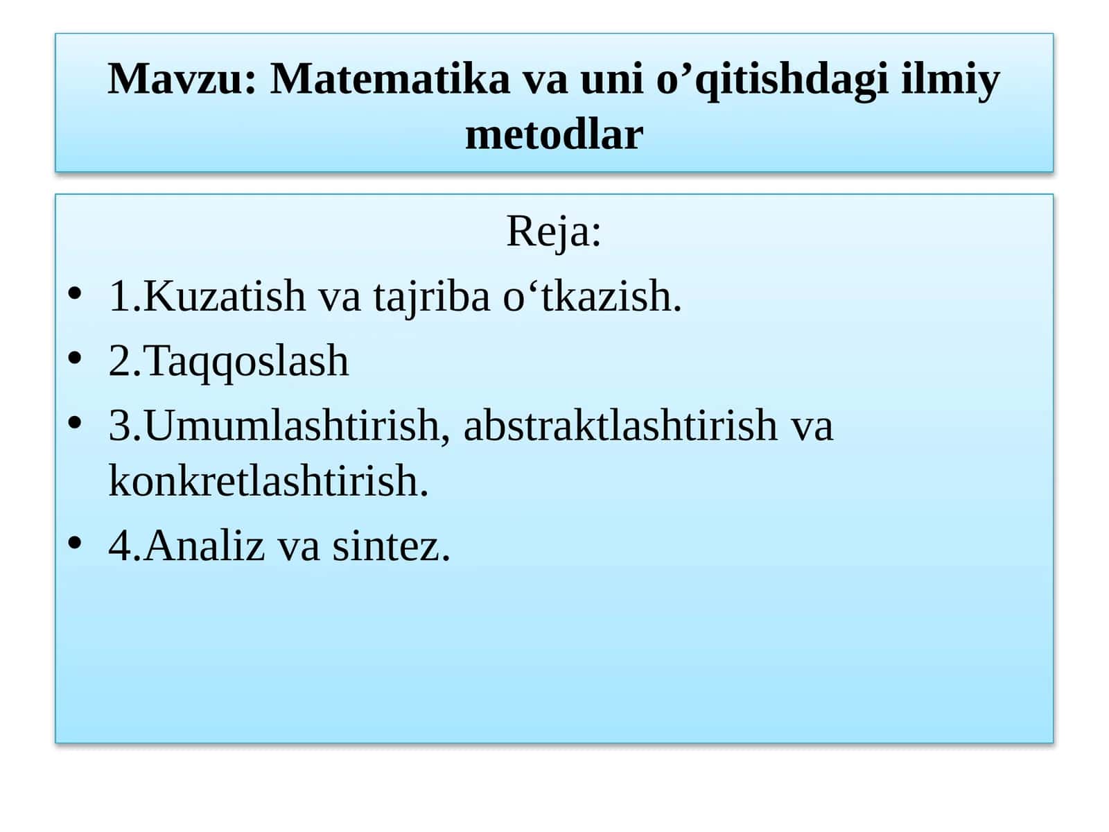 Matematikava uni o’qitishdagi ilmiy metodlar 1