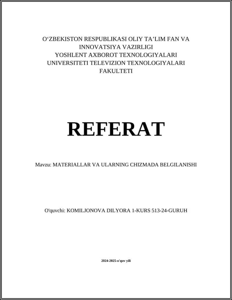 Materiallar va ularning chizmada belgilanishi 1