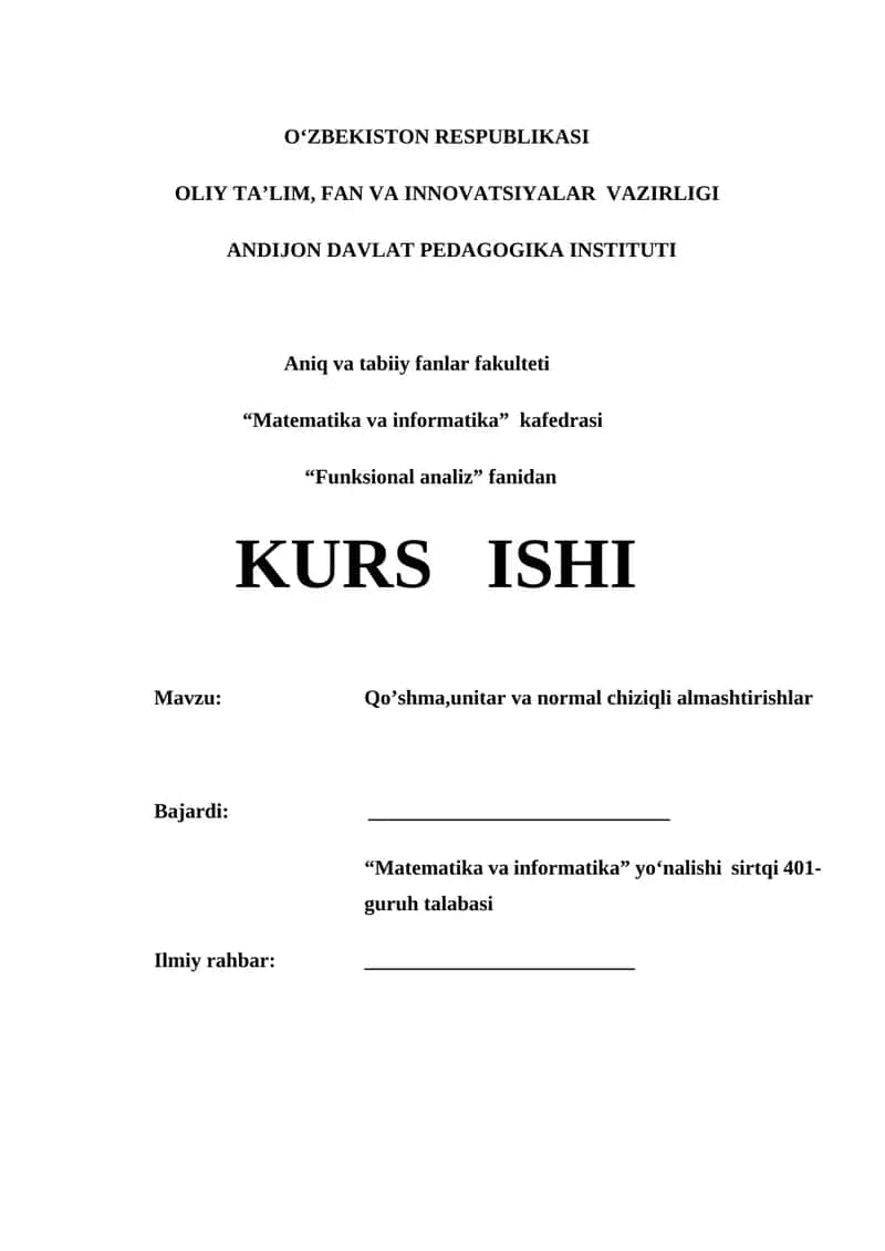Qo’shma,unitar va normal chiziqli almashtirishlar 1