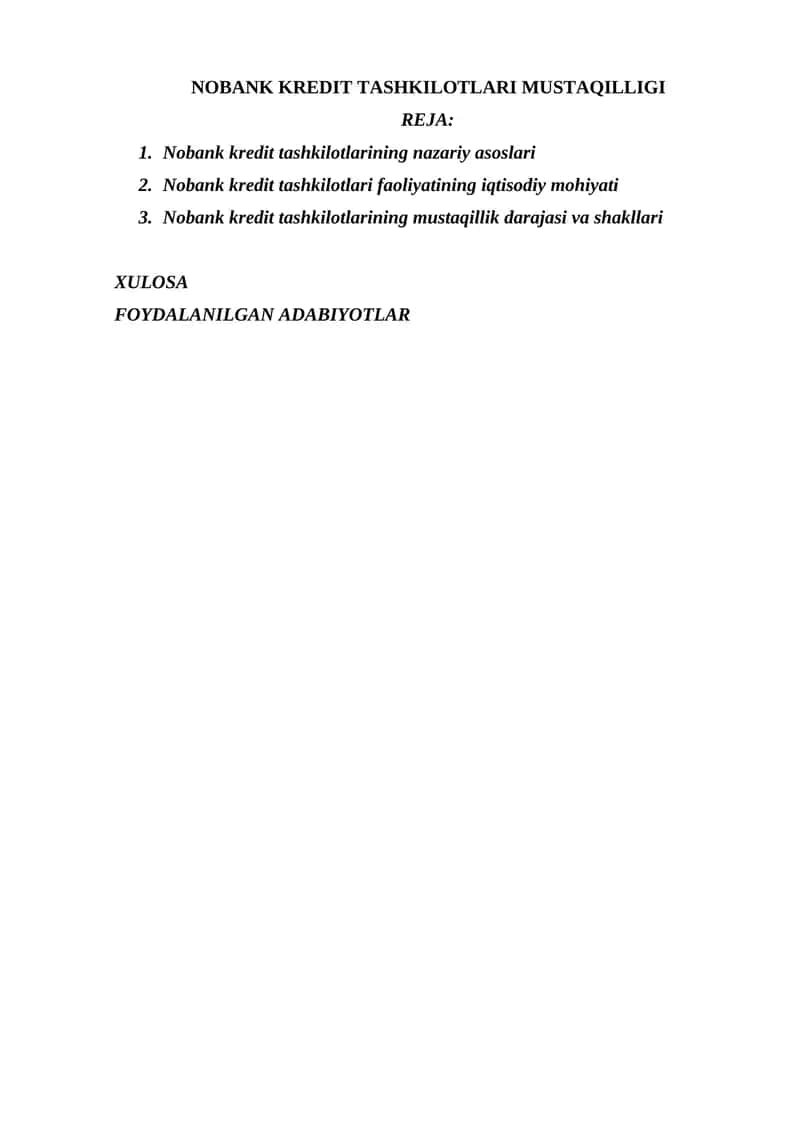 NOBANK KREDIT TASHKILOTLARI MUSTAQILLIGI 1