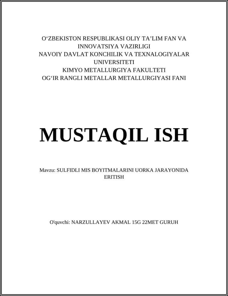 Sulfidli mis boyitmalarini uorka jarayonida eritish 1