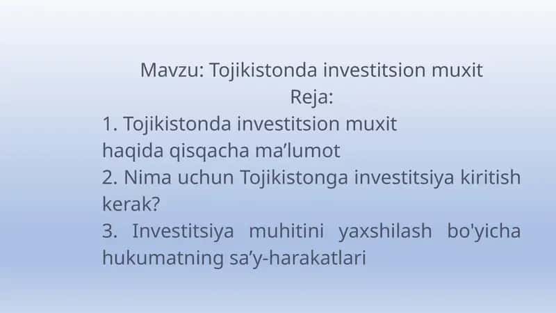 Tojikistonda investitsion muxit 1