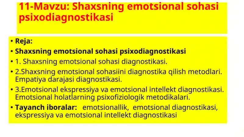 Shaxsning emotsional sohasi psixodiagnostikasi
