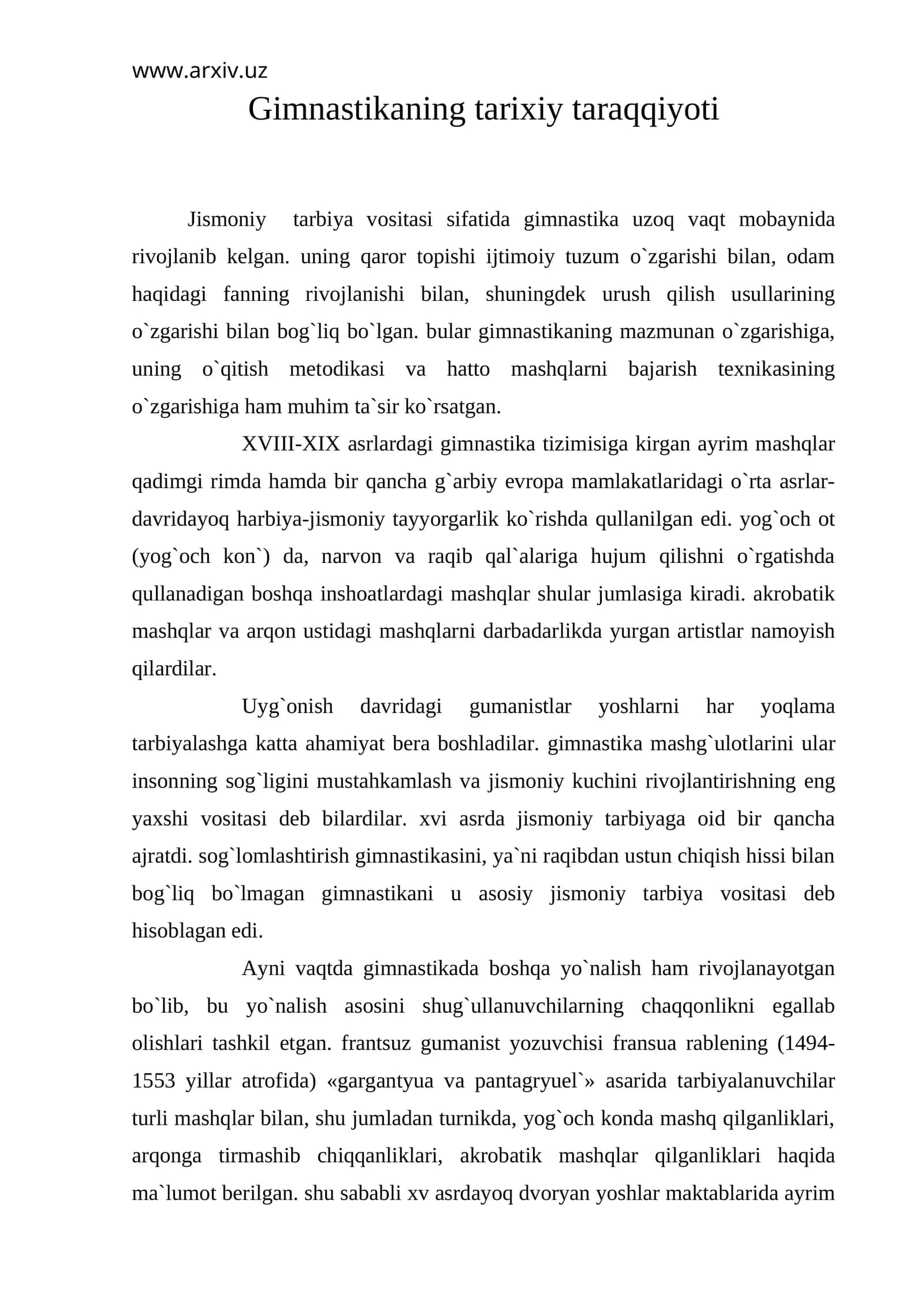 Gimnastikaning tarixiy taraqqiyoti 1