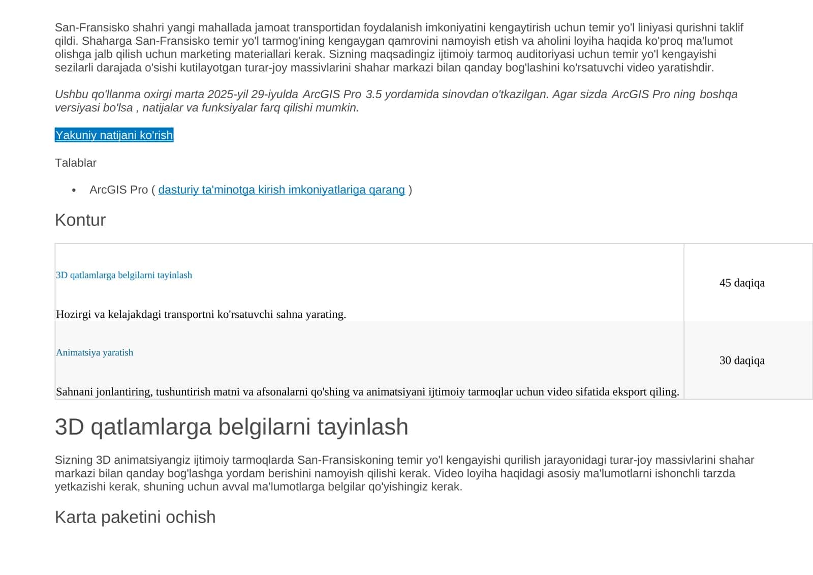 ArcGIS Pro 3.5 Sinov Qo'llanma 1