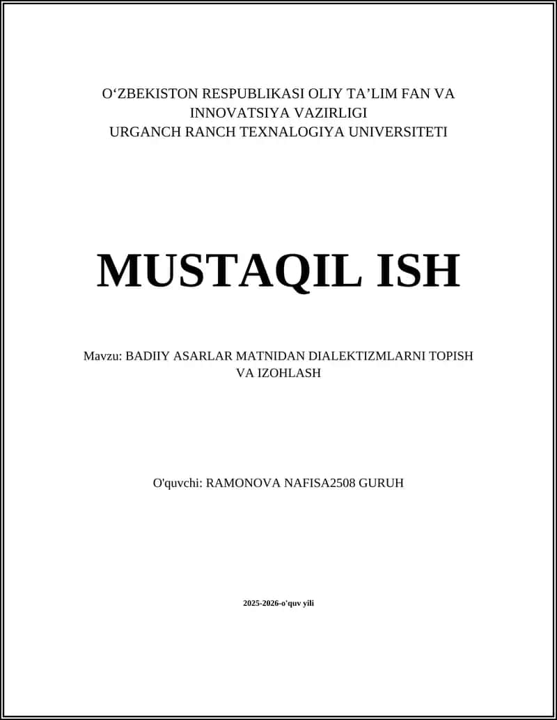 BADIIY ASARLAR MATNIDAN DIALEKTIZMLARNI TOPISH VA IZOHLASH 1
