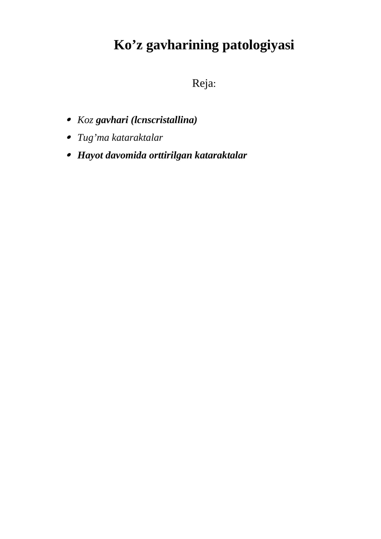 Ko’z gavharining patologiyasi 1
