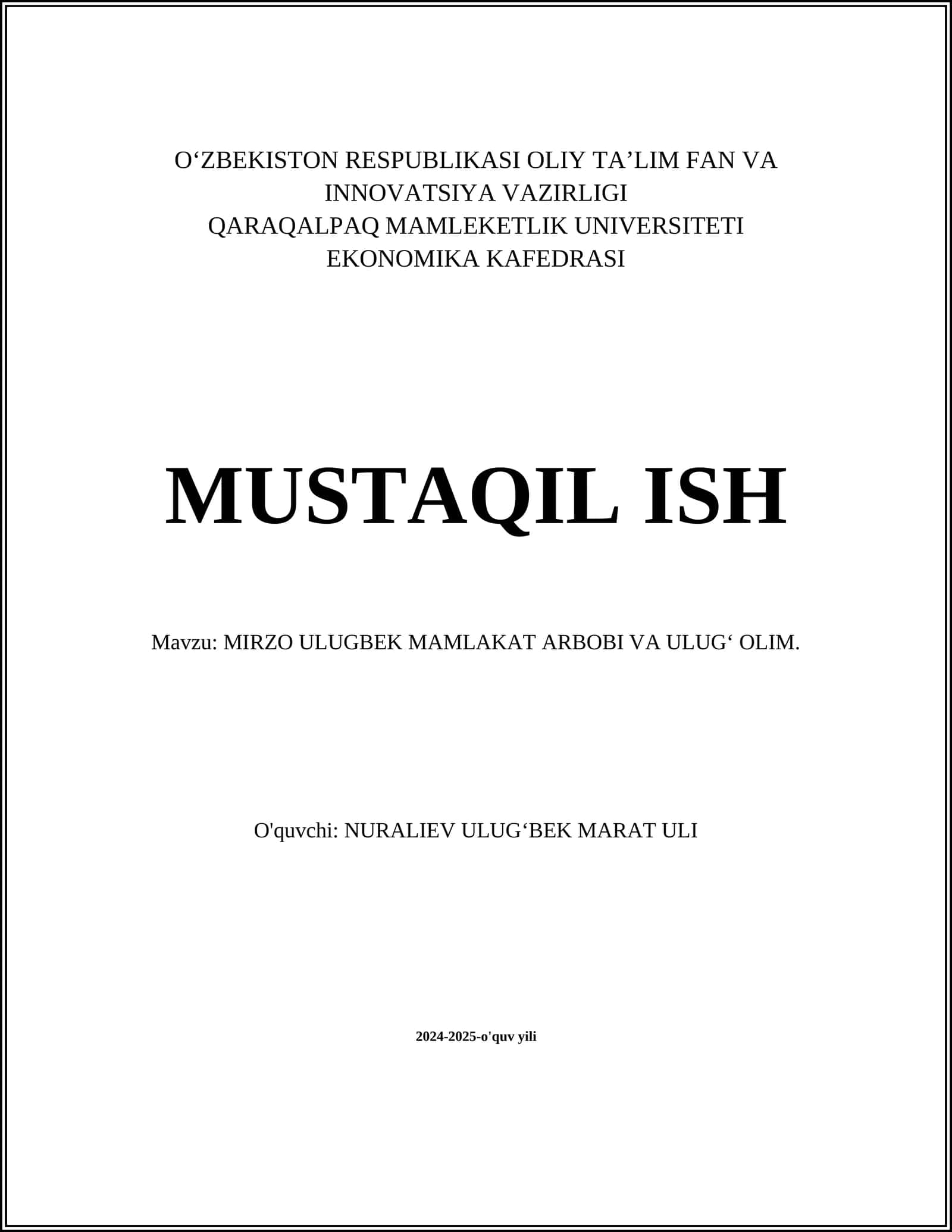 MIRZO ULUGBEK MAMLAKAT ARBOBI VA ULUG' OLIM 1