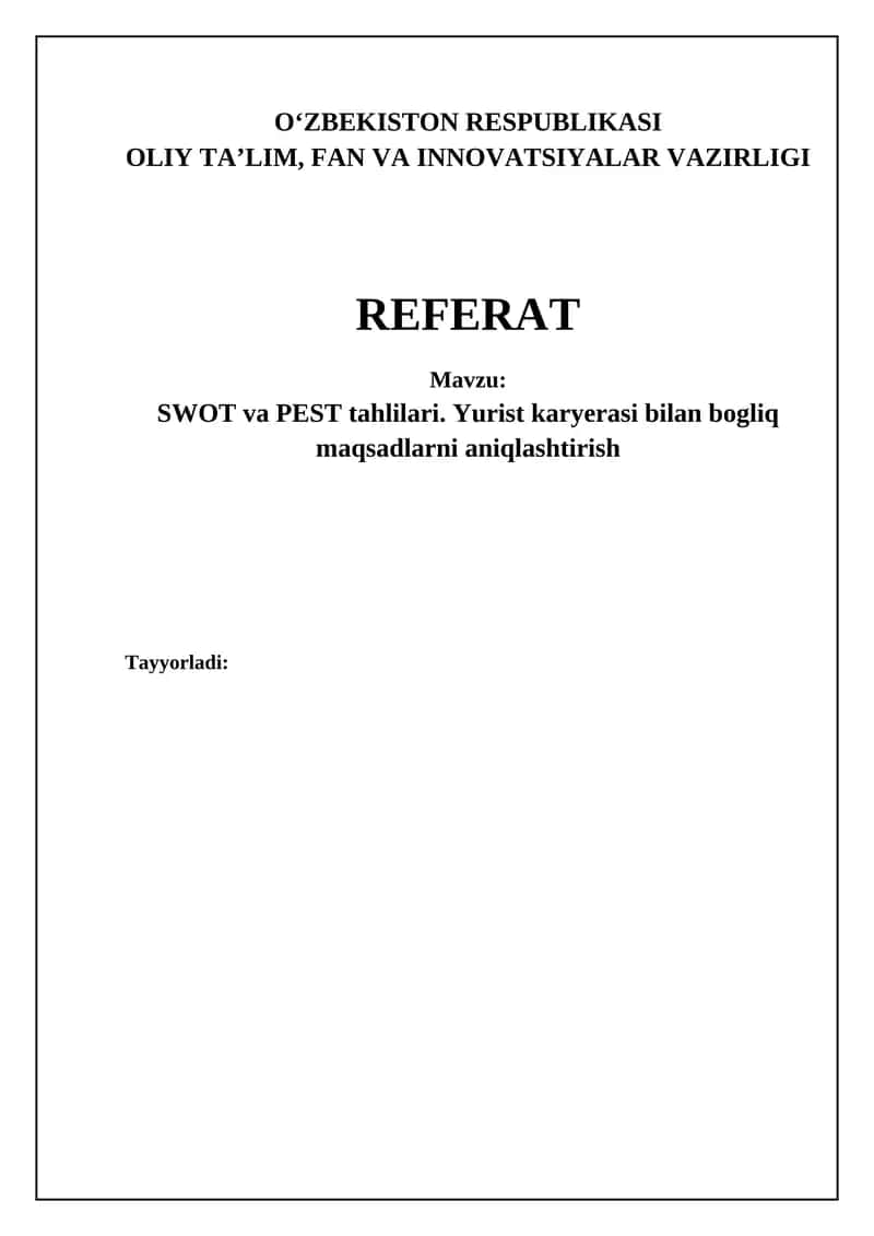 SWOT va PEST tahlillari 1
