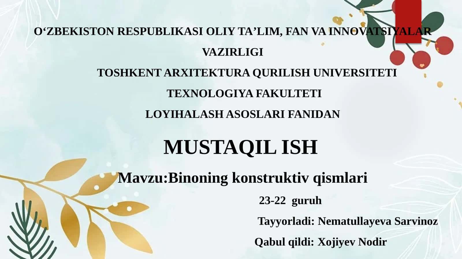 Binoning konstruktiv qismlari 1