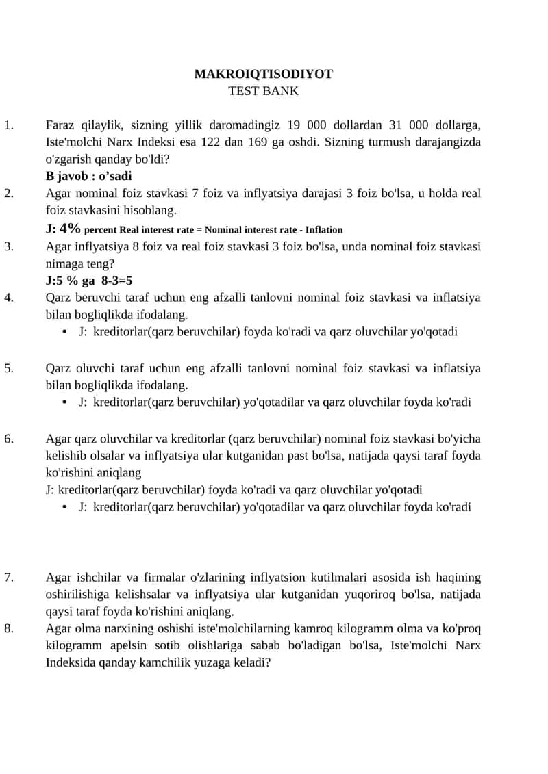 MAKROIQTISODIYOT TEST BANK 1