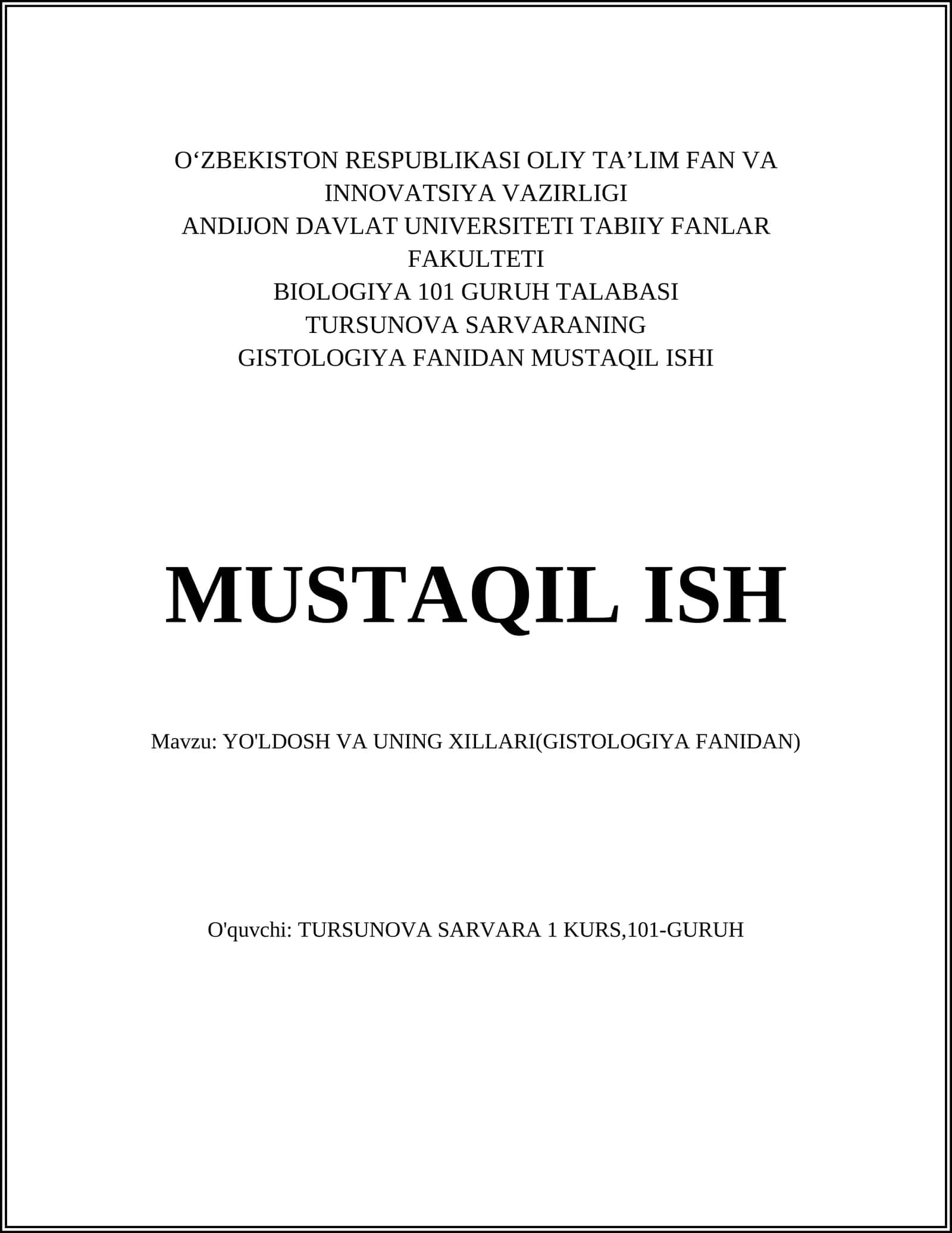 GISTOLOGIYA FANIDAN MUSTAQIL ISHI 1