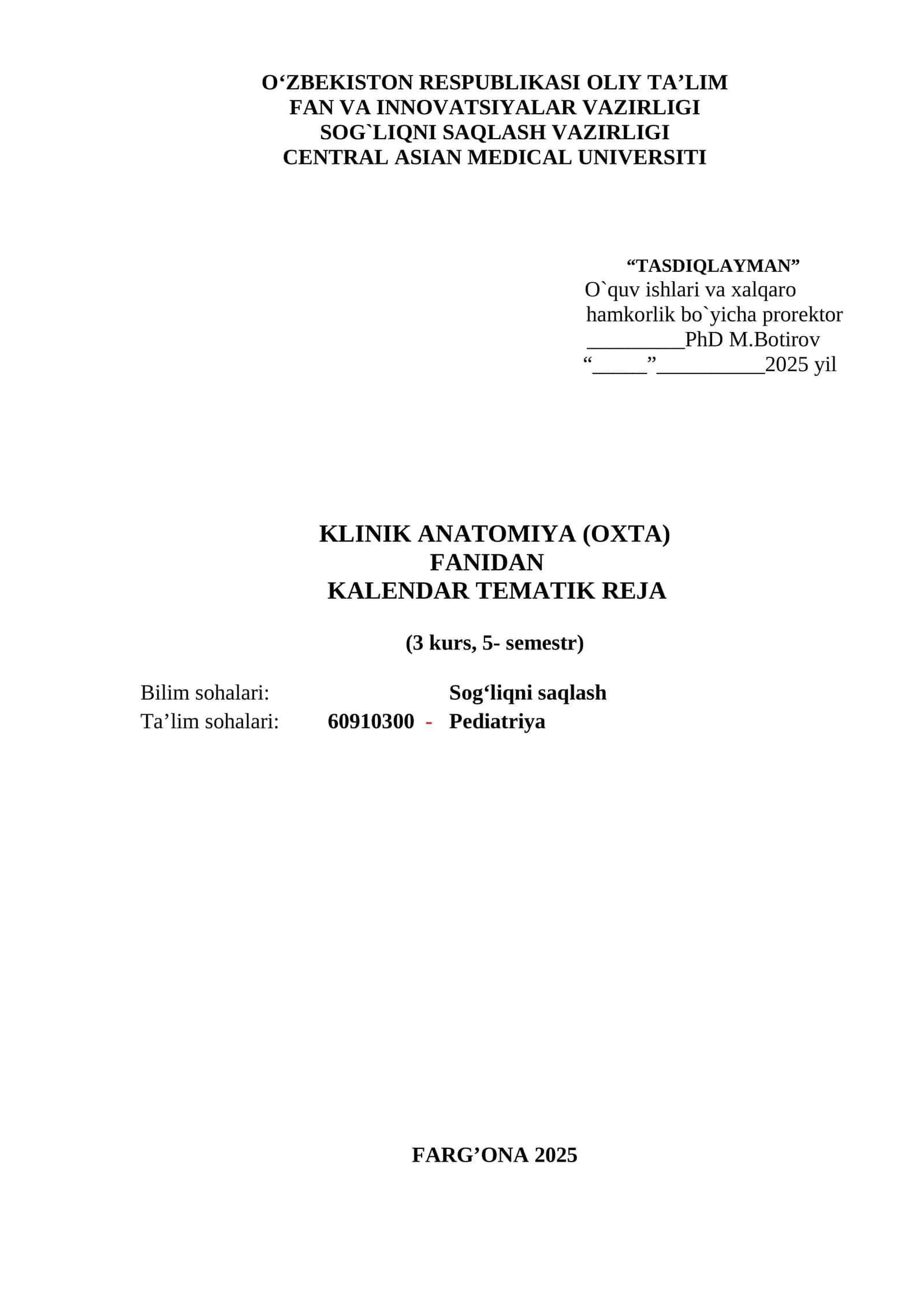 Klinik anatomiya kalendar tematik reja 1
