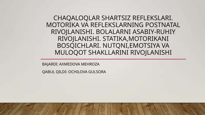 Chaqaloqlar shartsiz reflekslari 1