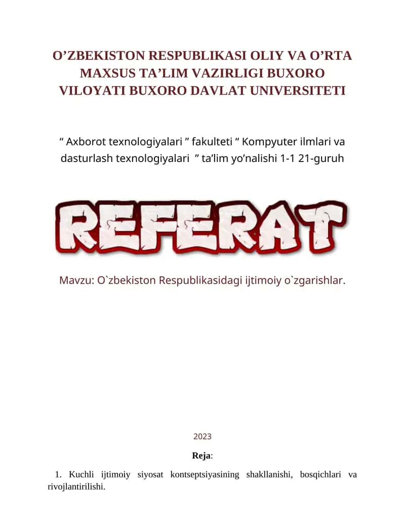 O`zbekiston Respublikasidagi ijtimoiy o`zgarishlar 1