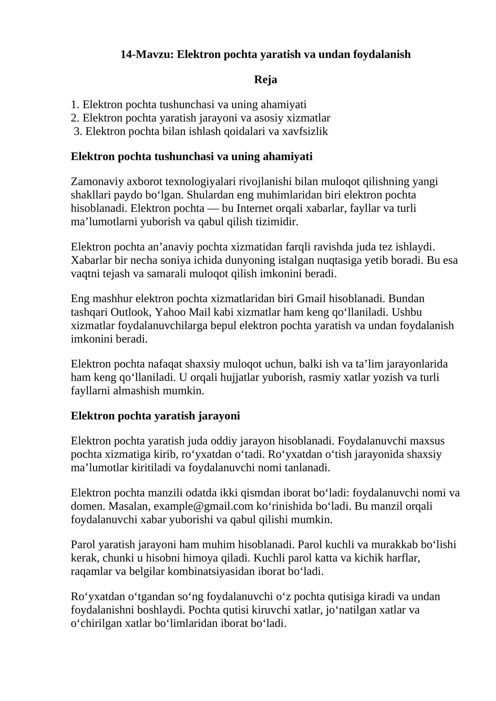 Elektron Pochta Yaratish va Undan Foydalanish 1