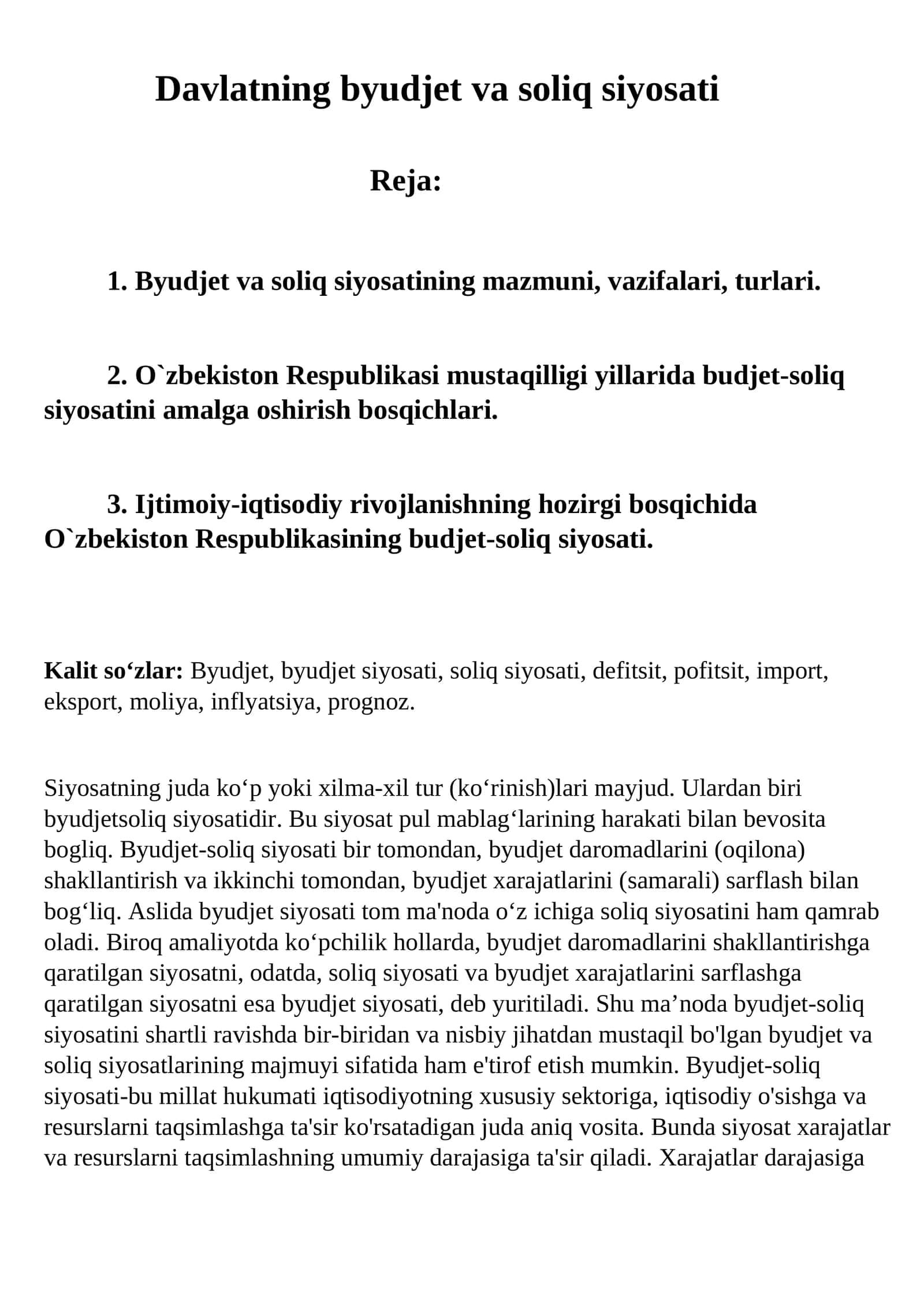 Davlatning byudjet va soliq siyosati 1