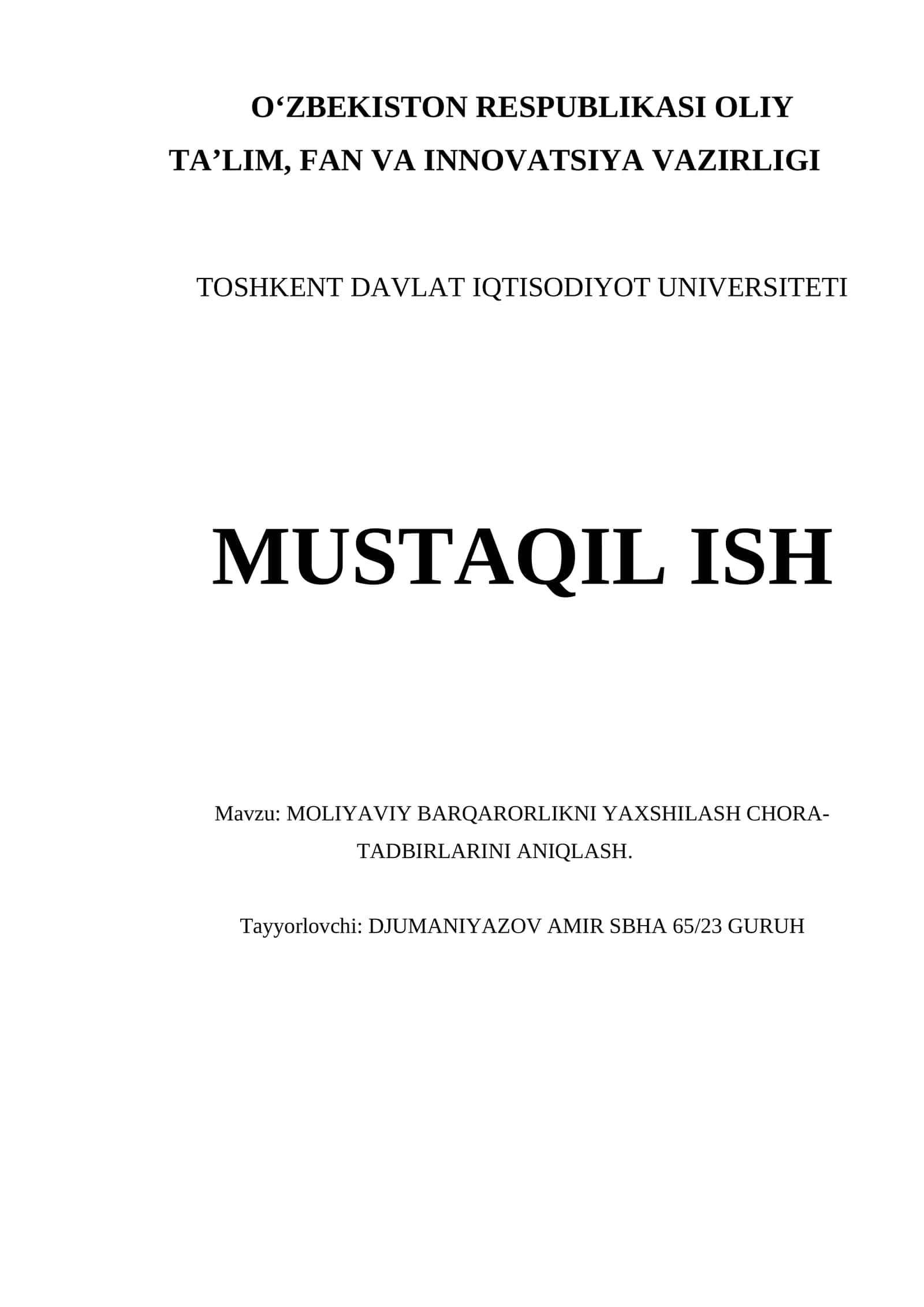 Moliyaviy barqarorlikni yaxshilash chora-tadbirlarini aniqlash 1