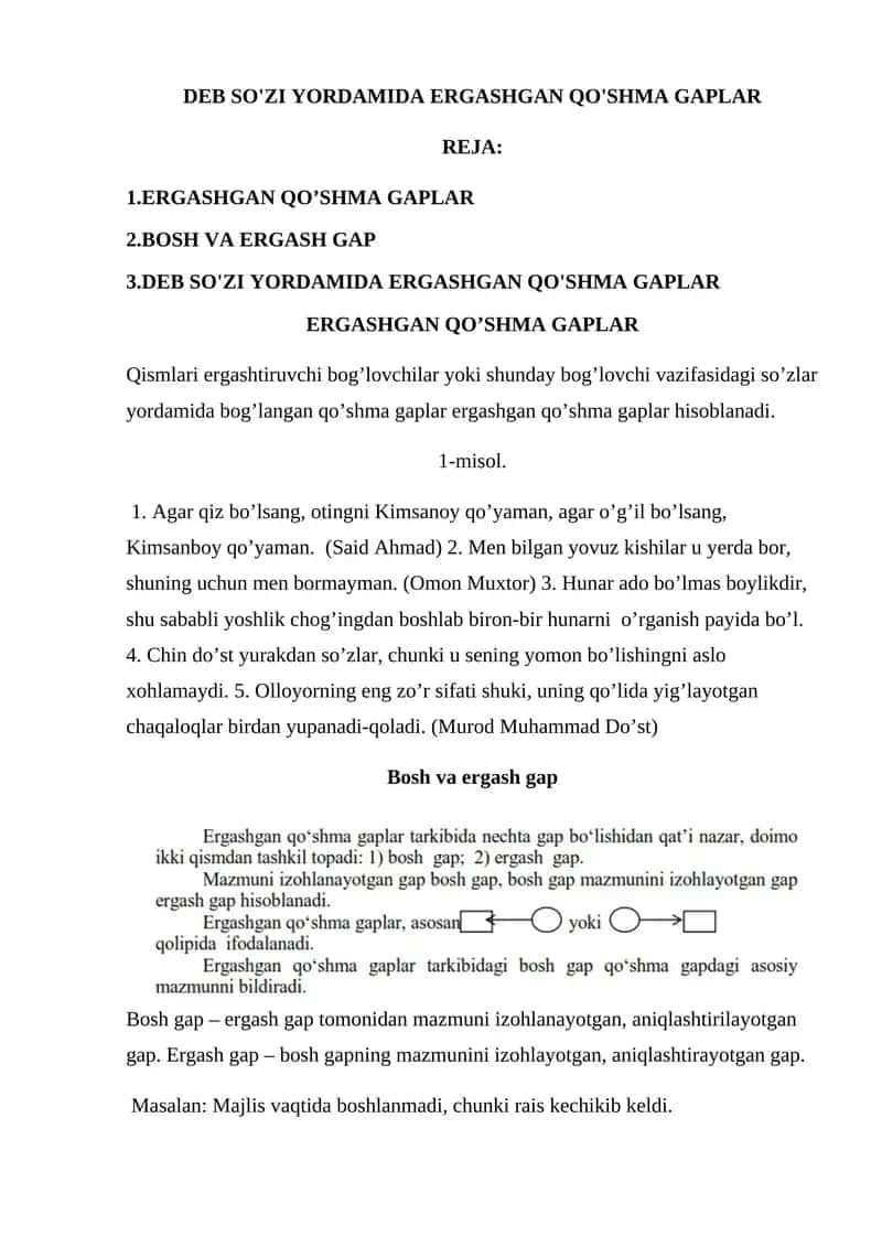 ERGASHGAN QO'SHMA GAPLAR 1