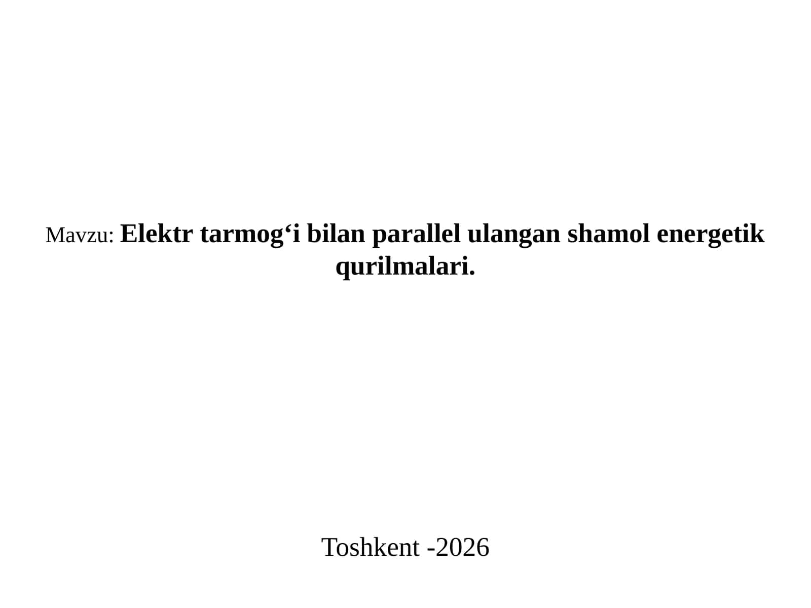 Elektr tarmog‘i bilan parallel ulangan shamol energetik qurilmalari 1