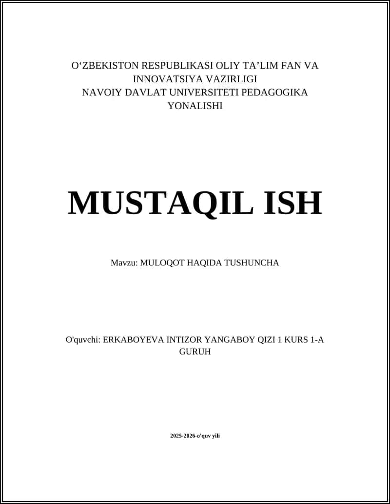 MULOQOT HAQIDA TUSHUNCHA 1