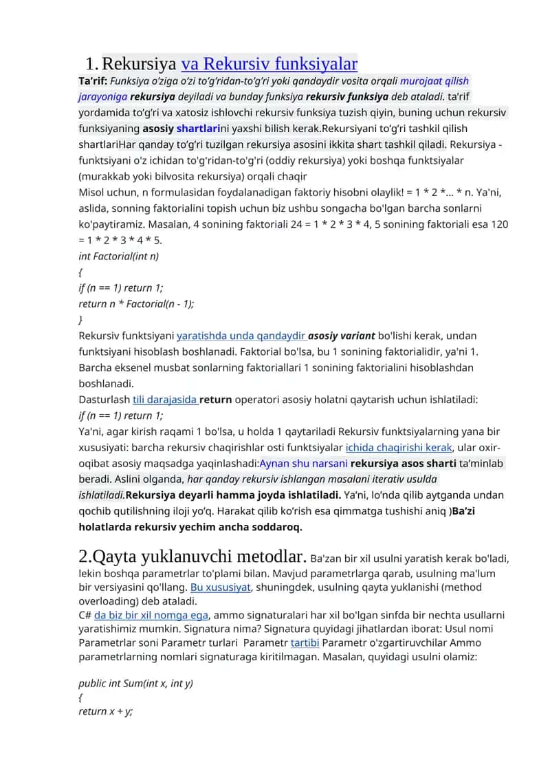 Rekursiya va Rekursiv funksiyalar 1