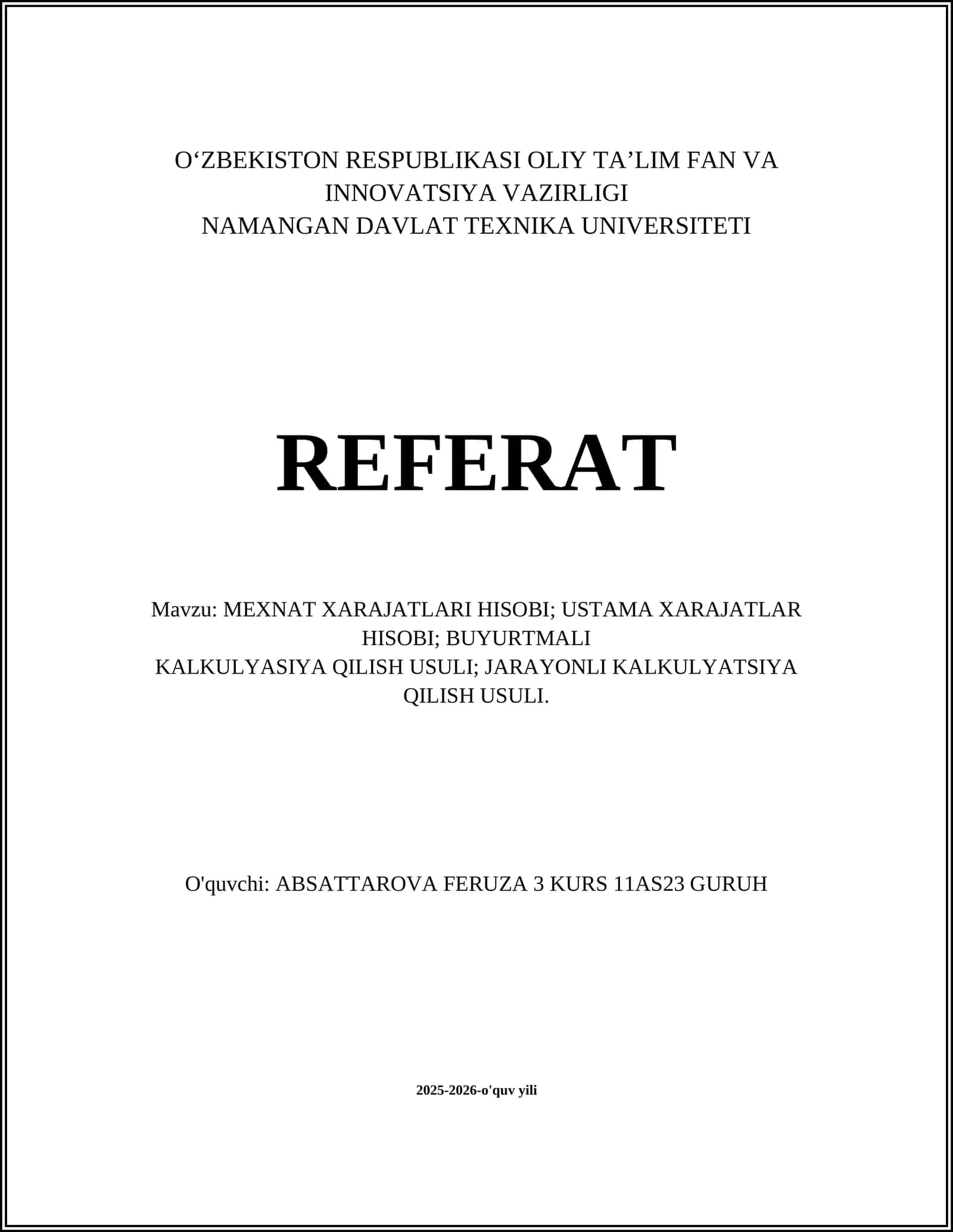 Mexnat Xarajatlari Hisobi 1