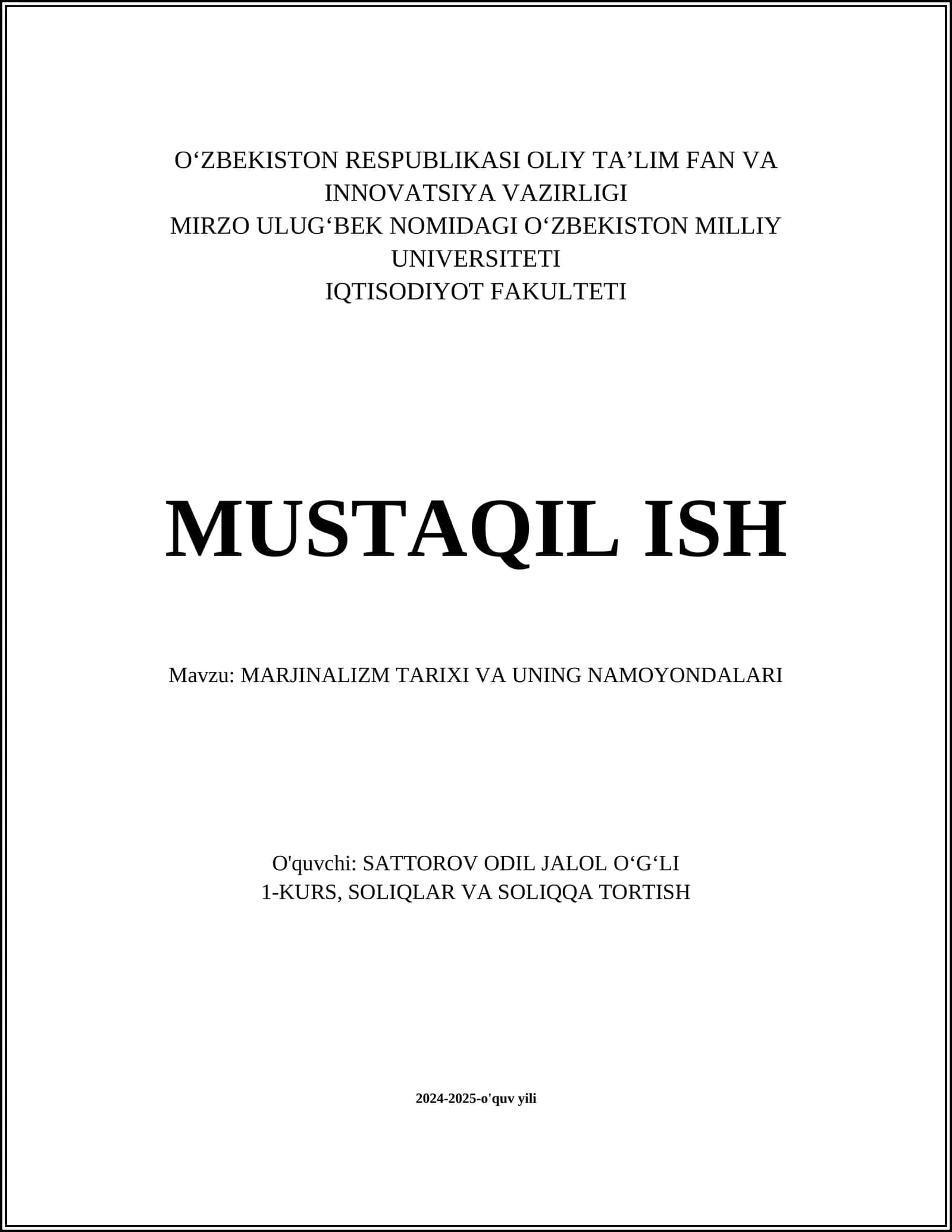 MARJINALIZM TARIXI VA UNING NAMOYONDALARI 1