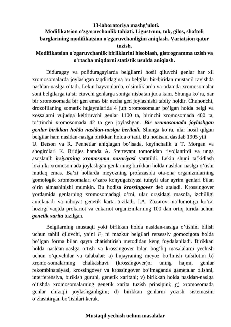 Modifikatsion o'zgaruvchanlik tabiati 1