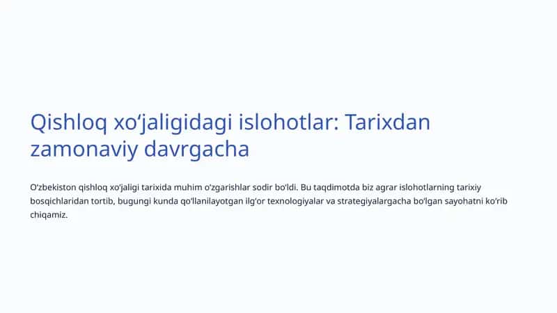Qishloq xoʻjaligidagi islohotlar: Tarixdan zamonaviy davrgacha 1