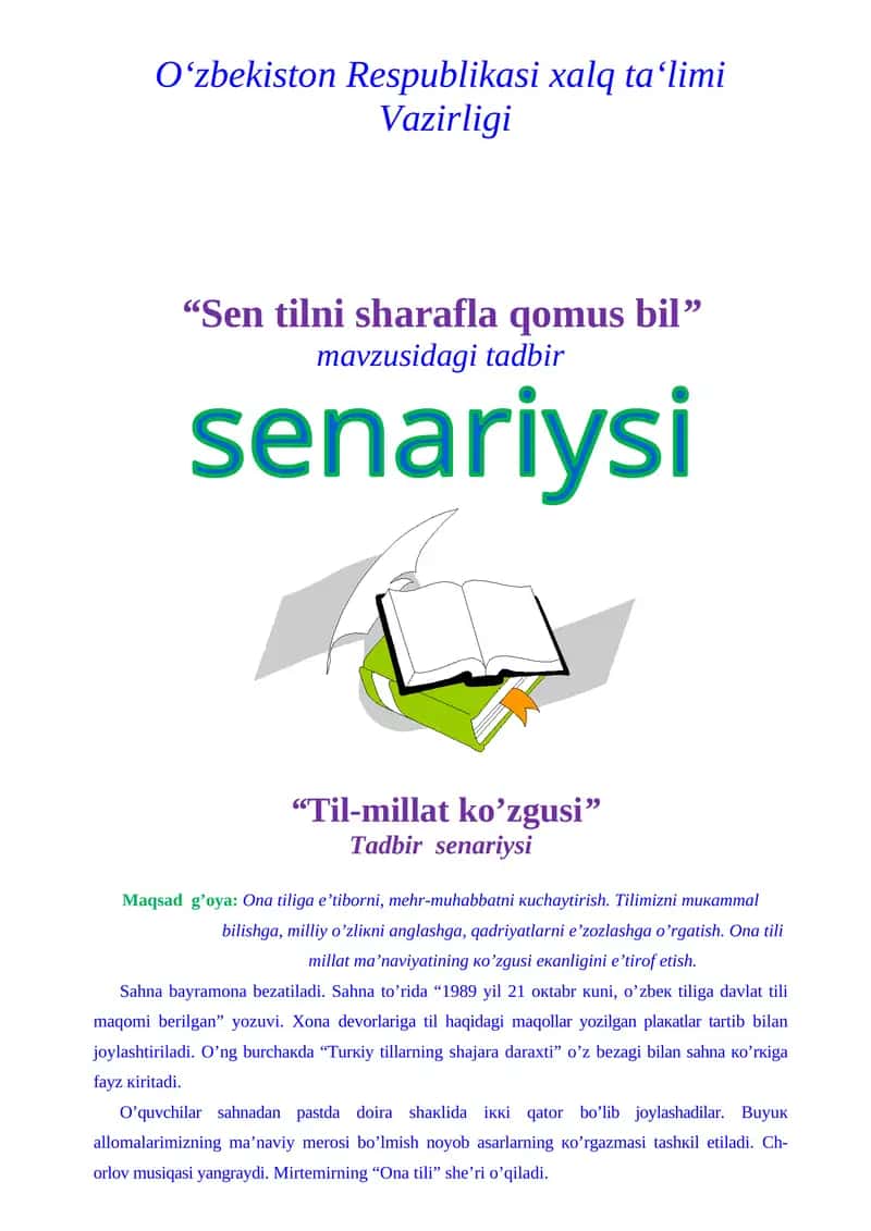 “Til-millat ko’zgusi” ssenariy 1