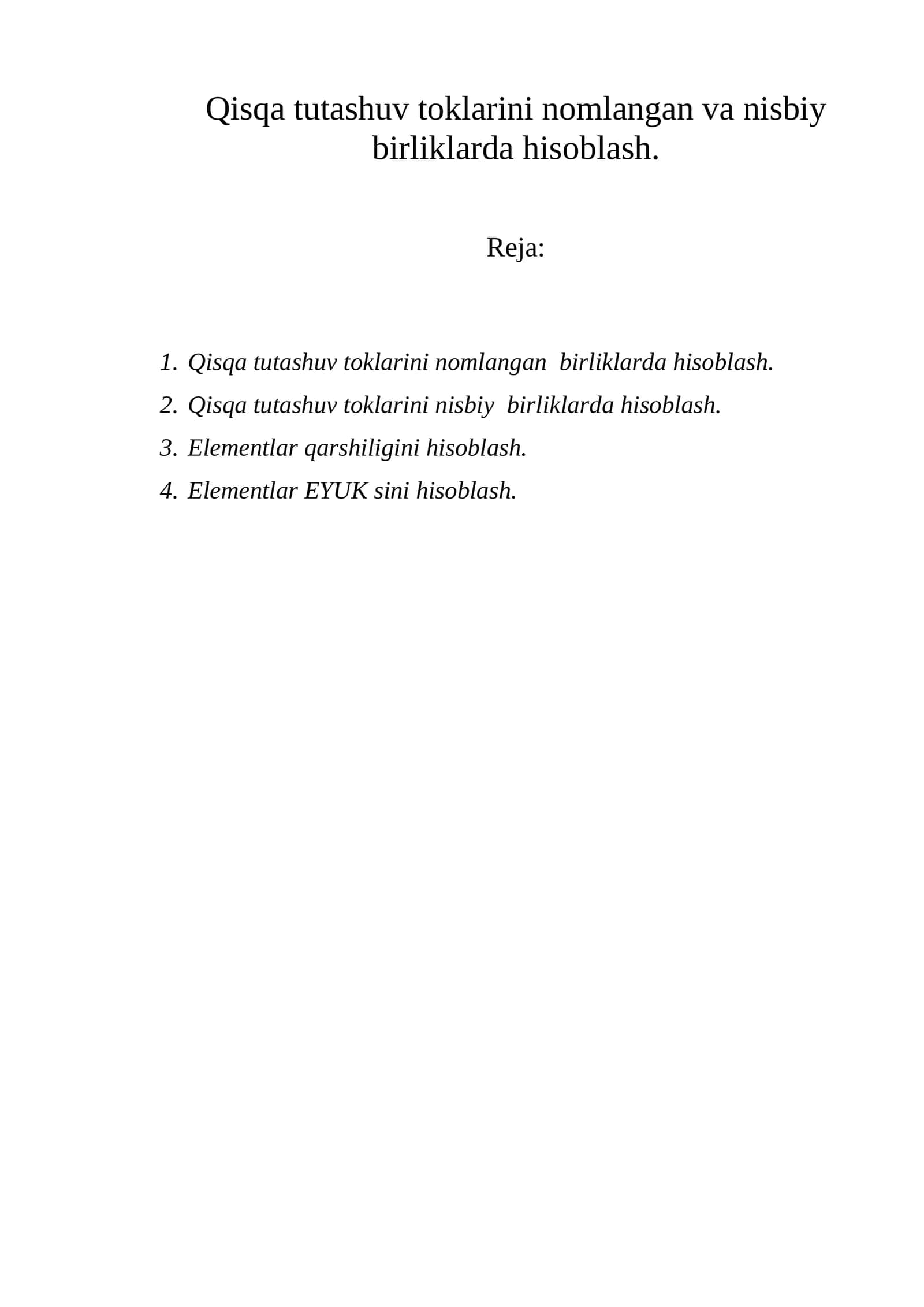 Elektr tarmoq elementlarining qarshiliklarini hisoblash 1