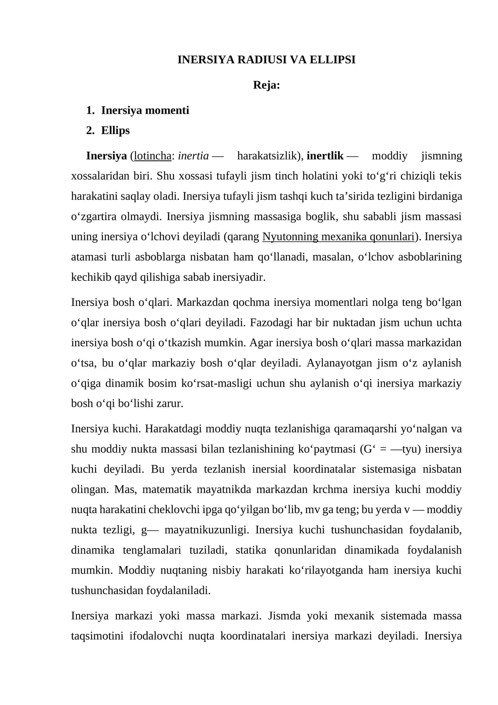 INERSIYA RADIUSI VA ELLIPSI 1