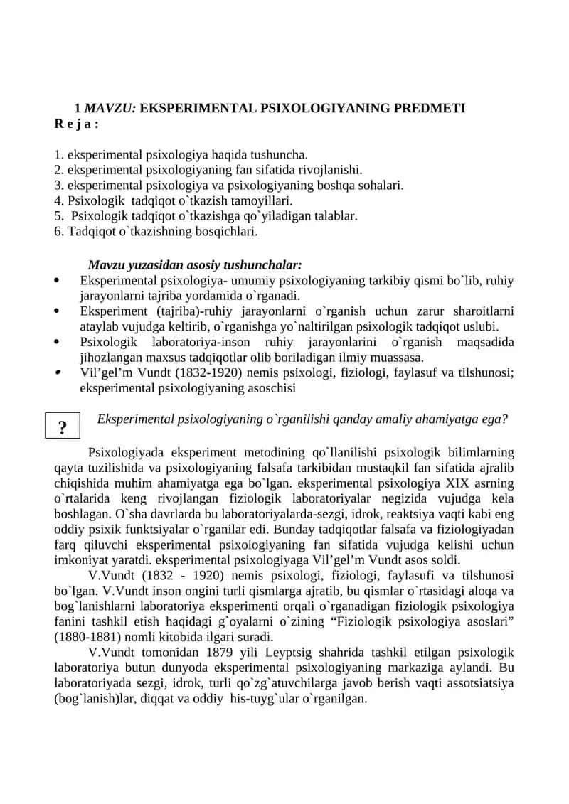 EKSPERIMENTAL PSIXOLOGIYANING PREDMETI 1