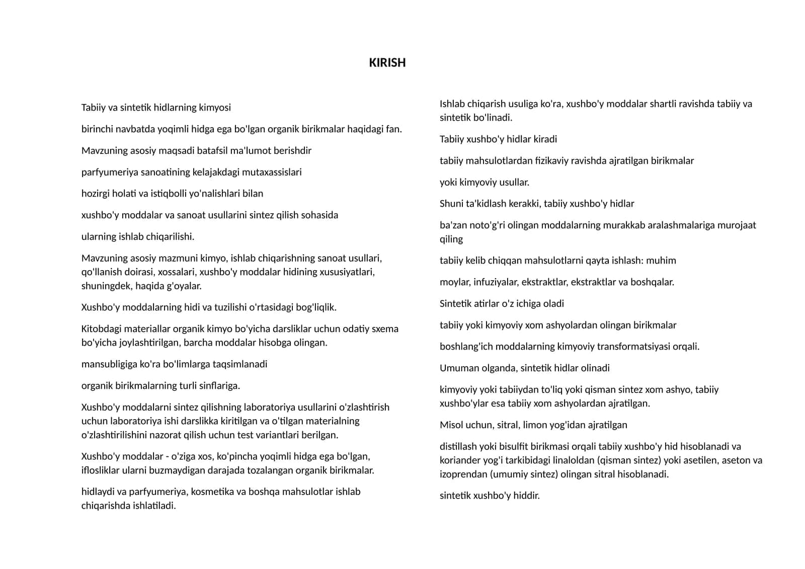 Tabiiy va sintetik hidlarning kimyosi 1