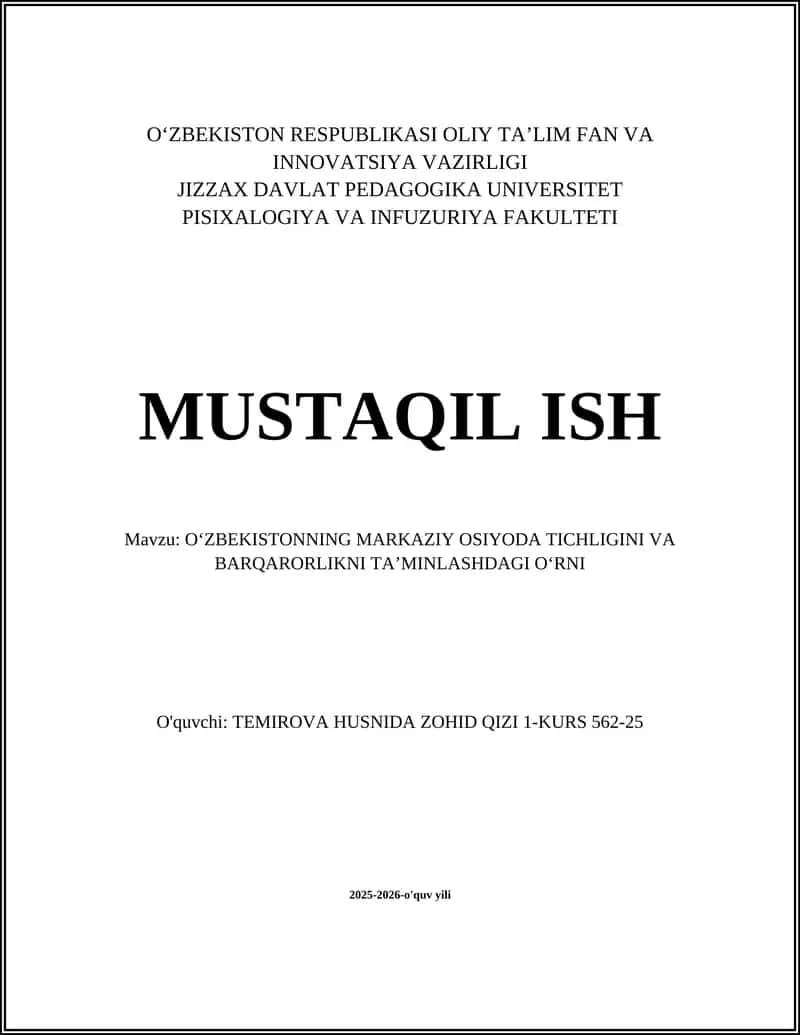 Oʻzbekistonning Markaziy Osiyoda Tinchlik va Barqarorlikni Taʼminlashdagi Diplomatik Tashabbuslari 1