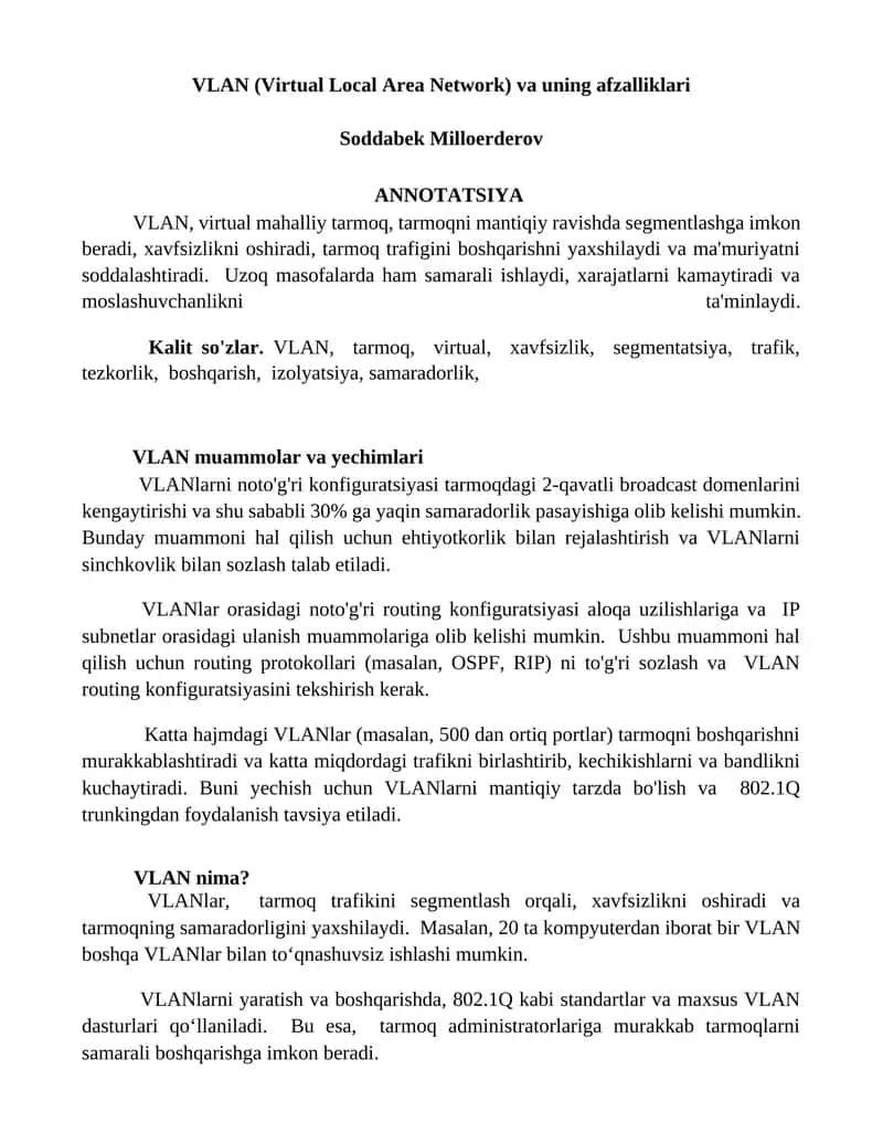 VLAN (Virtual Local Area Network) va uning afzalliklari 1