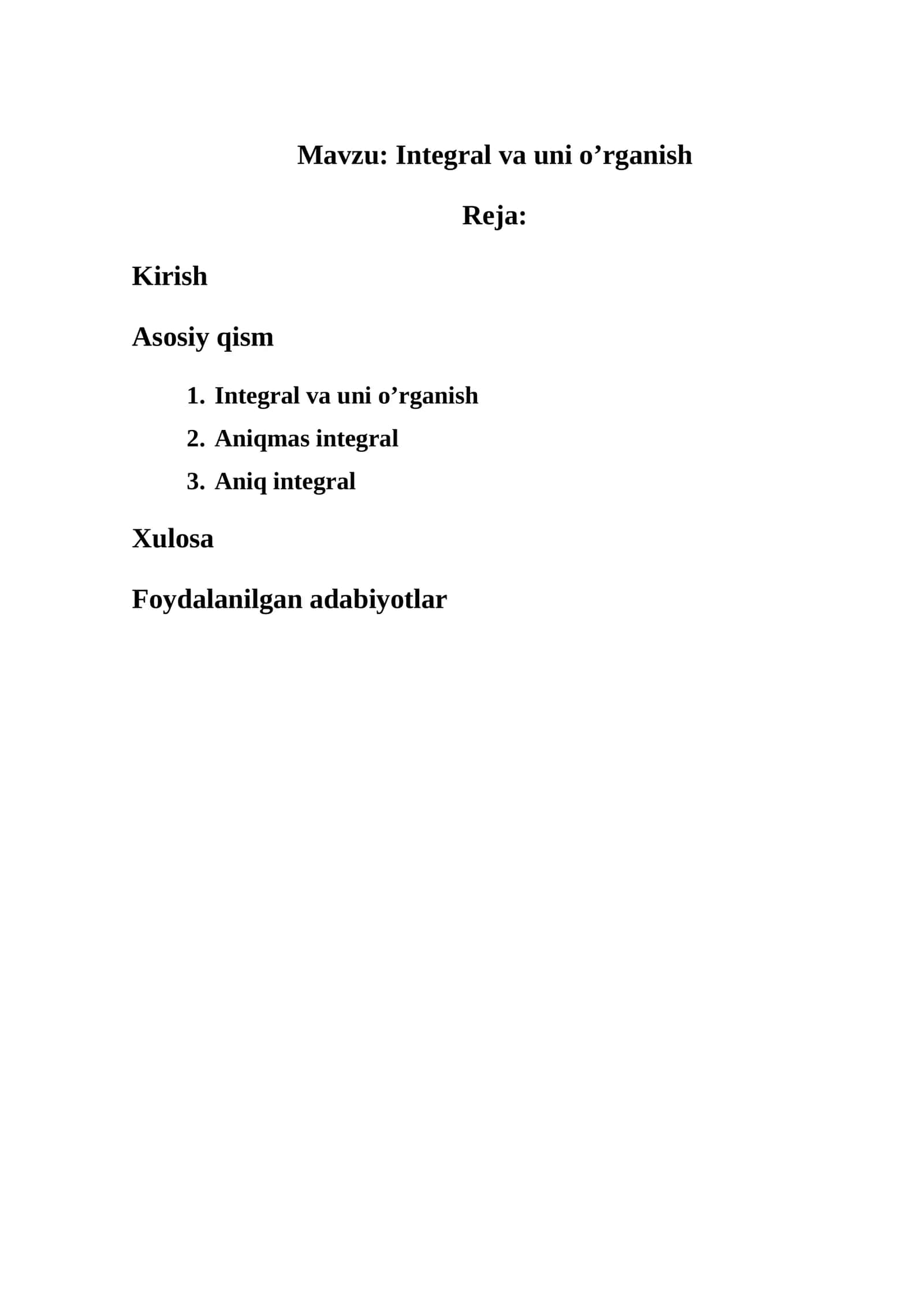 Integral va uni o’rganish 1